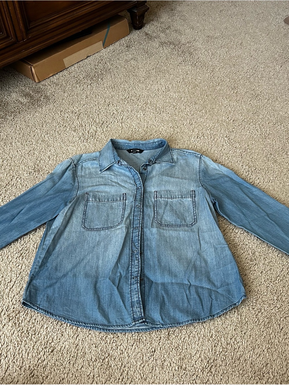 Express Women’s Light Blue Denim Button-Up Shirt